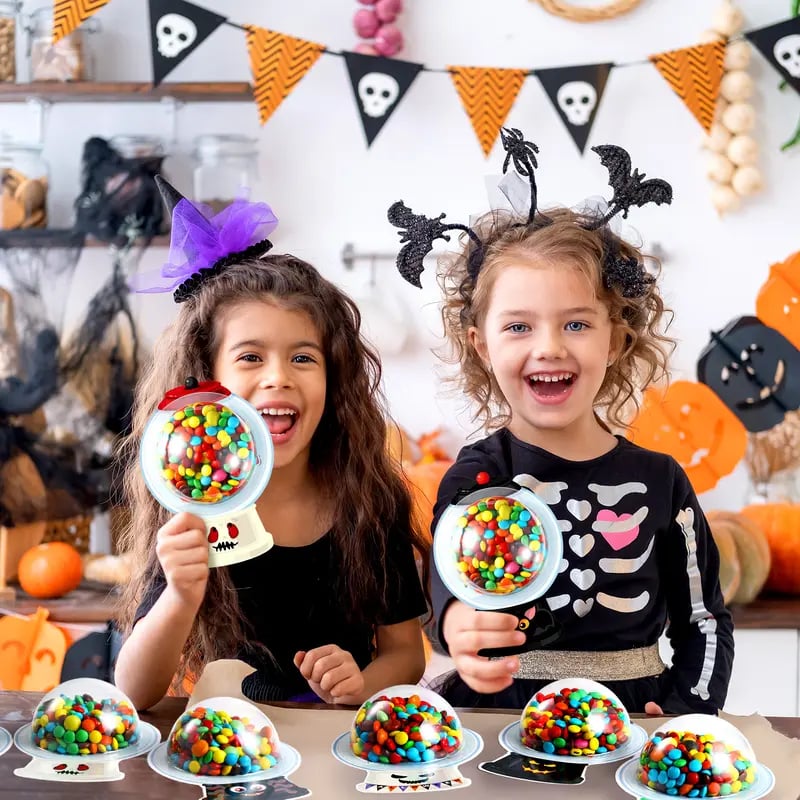 🎃🍬30 PCS Halloween Candy Card Kit with Clear Candy Holders & Adhesive Stickers – DIY Trick or Treat Party Favors
