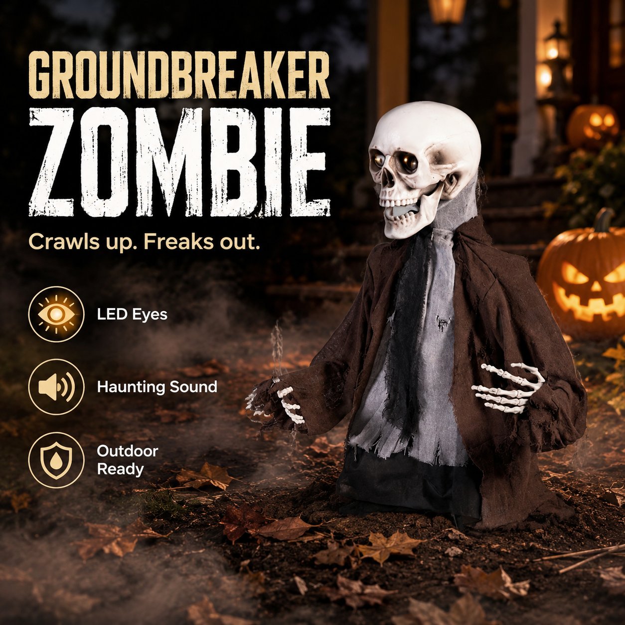 🧟 Halloween Groundbreaker Zombie with Light & Sound Props 🎃