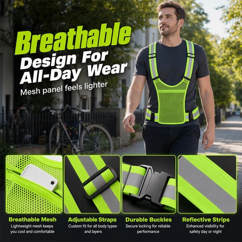 High-Visibility Reflective Vest – Adjustable Running & Work Gear