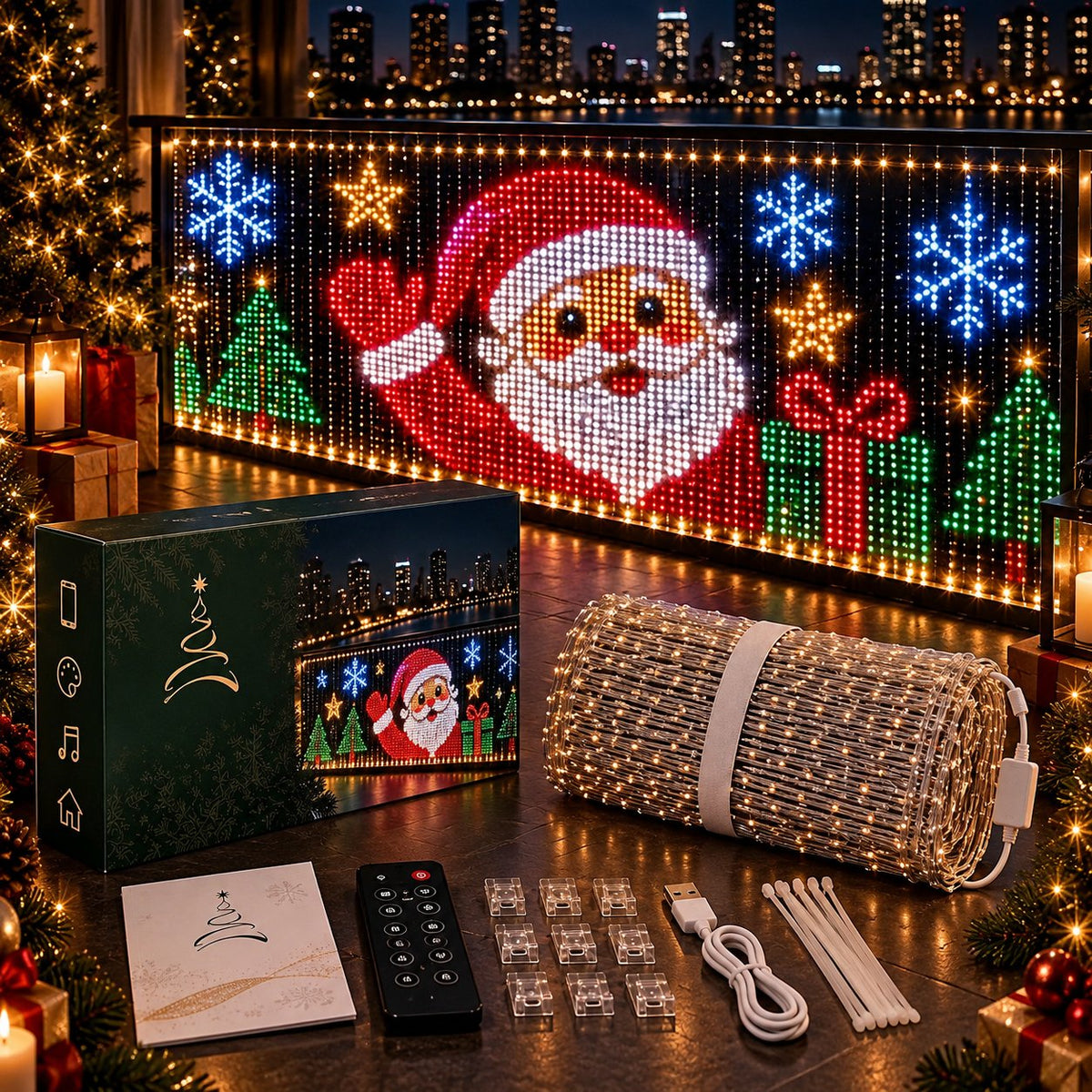 Smart LED Matrix Balcony Curtain Light, Flowing Animation LED Curtain Lamp for Balcony, Patio Holiday Party Decoration