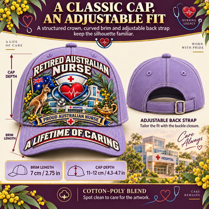 👩‍⚕️💖 “A Lifetime of Caring” Retired Australian Nurse Commemorative Cap| Cotton-Poly Blend • Detailed Embroidery • Adjustable Fit