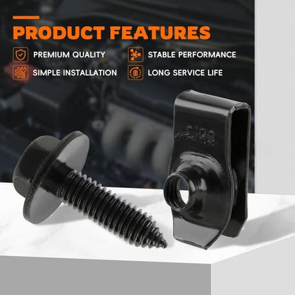 Automotive Universal Screws Black — —  1/4 Body Bolts & U-Nut Clips Kit(50 PCS)