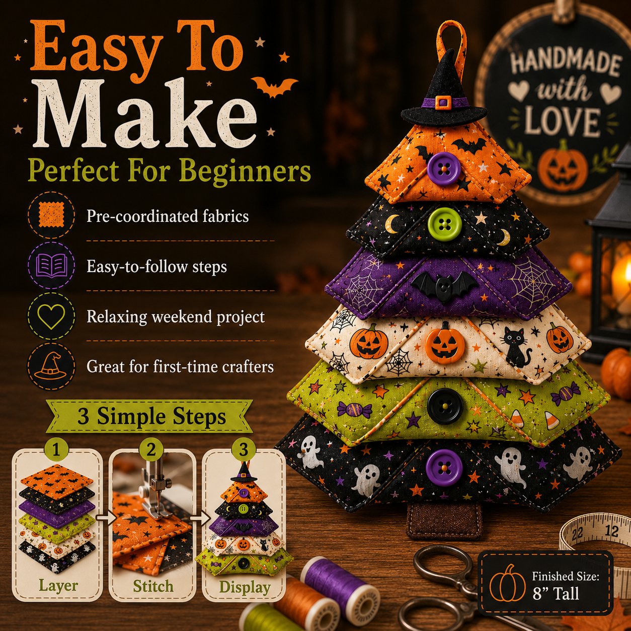 🎄 Layered Fabric Tree Ornament DIY Sewing Kit 🎁 Create A Cozy Handmade Fabric Tree Ornament  ✨