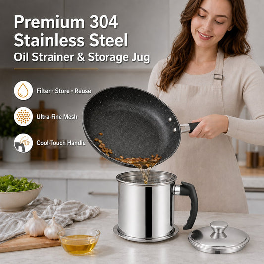 🍳 Premium 304 Stainless Steel Oil Strainer & Storage Jug