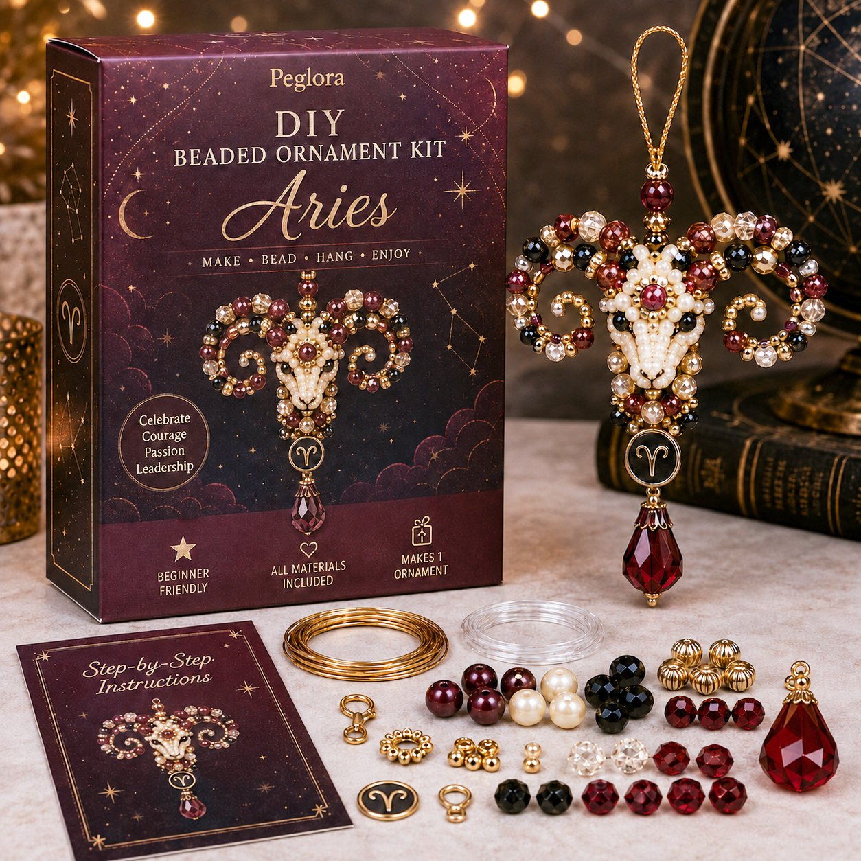 ⏳ Last Day 49% OFF – 🌙 Beginner-Friendly Zodiac Blessing Beaded Ornament DIY Kit Collection | Complete Kit with Beads, Crystal Accents, Zodiac Charms & Step-by-Step Guide Included 💕
