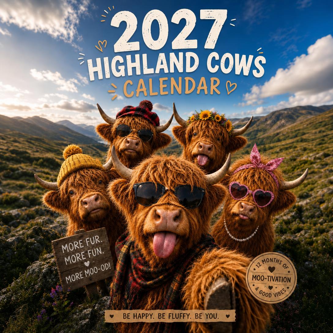 🔥 Hot Calendar Deal—🎁 2027 Funny Highland Cow Wall Calendar 🐮 | Gift for Cow Lovers