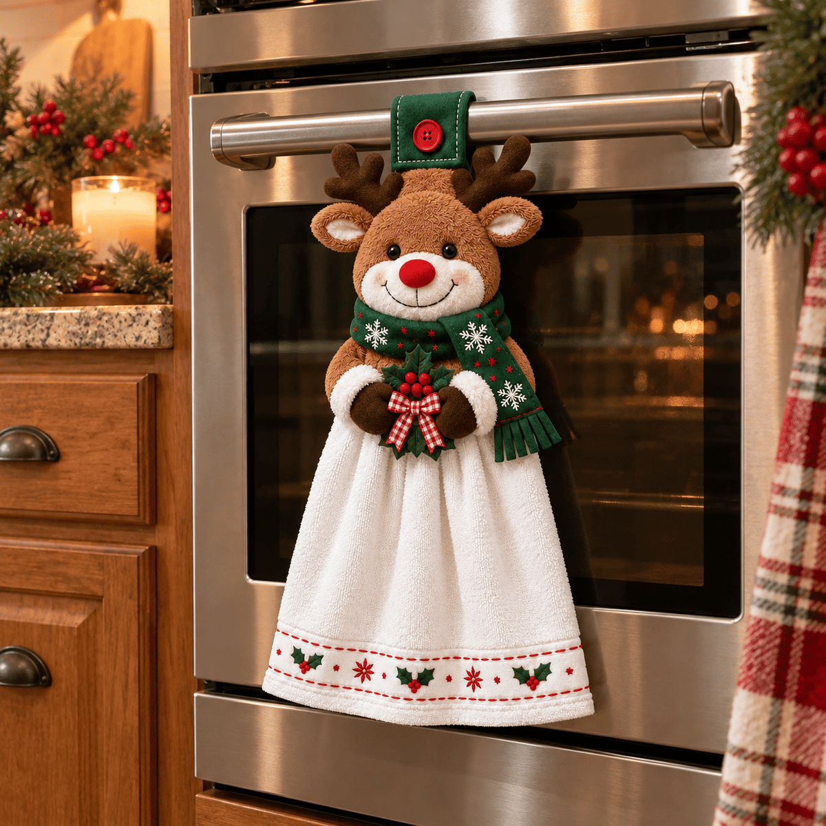 🎄 Christmas Hanging Hand Towel | Button-On Loop Keeps It Within Reach
