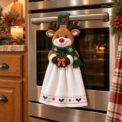 🎄 Christmas Hanging Hand Towel | Button-On Loop Keeps It Within Reach