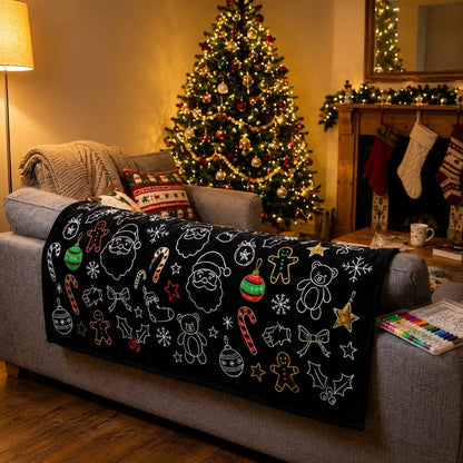 🎨 Fuzzy Velvet Coloring Blanket with 24 Markers | 8 Designs