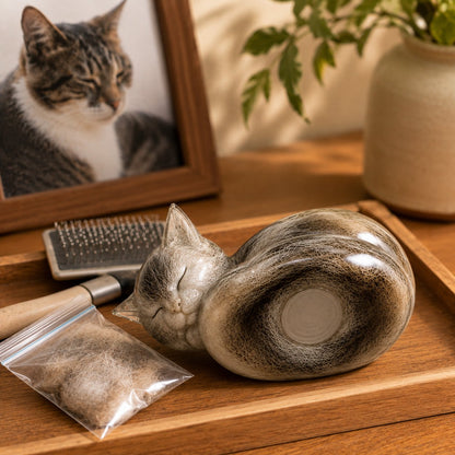 Sleeping Cat Pet Memorial Fur Keepsake — Keep a Real Part of Them Close