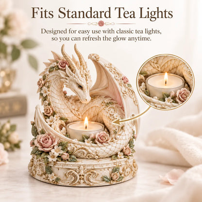 🐉 Floral White Dragon Tea Light Candle Holder