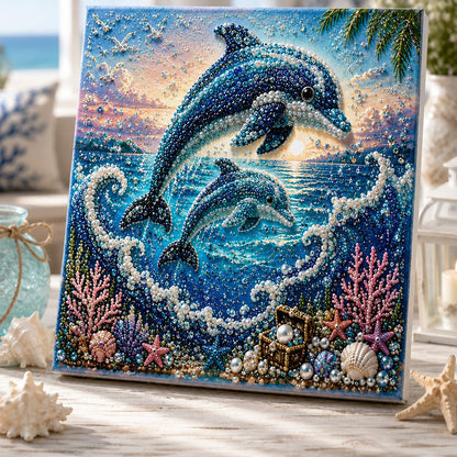 🌊🐚 Premium 3D Pearl Ocean Wall Art Kit | Luxury Flocked Canvas with Scratch-Resistant Non-Fading Pearl Beads DIY Coastal Decor – Buy 2 Free Shipping 📦✨