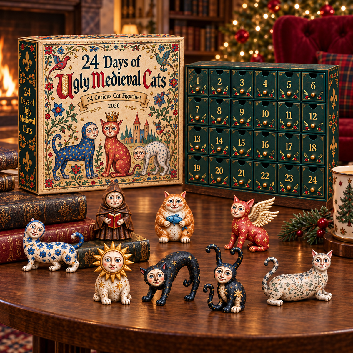 2026 Ugly Medieval Cats Advent Calendar – 24 Unique Collectible Cat Figurines for a Quirky Christmas Countdown