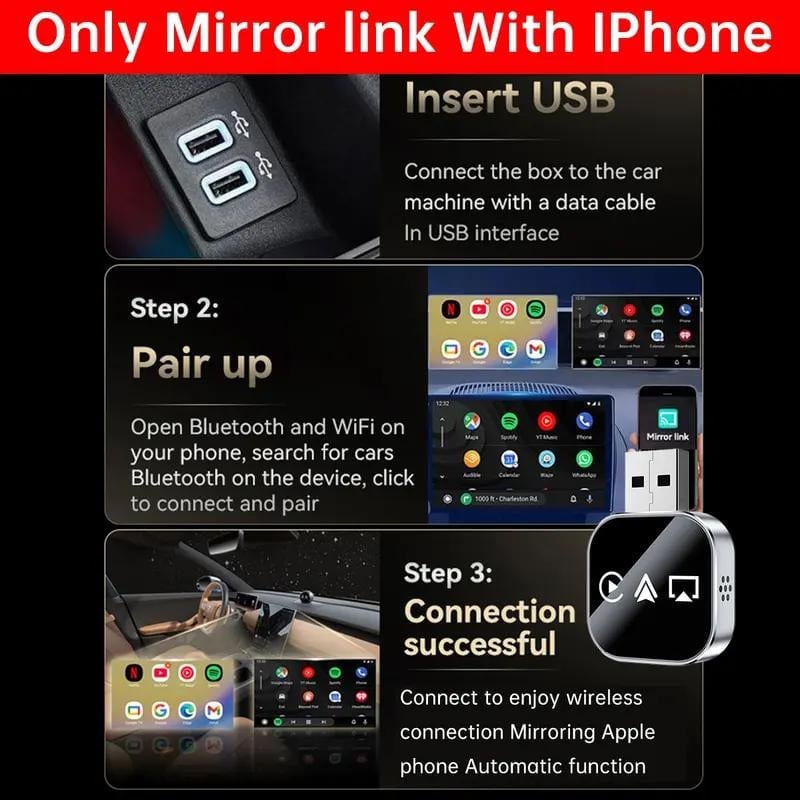 Android 2026 Upgrade 3 in 1 Screen Mirror  Phone, wired to wireless Carplay adapter