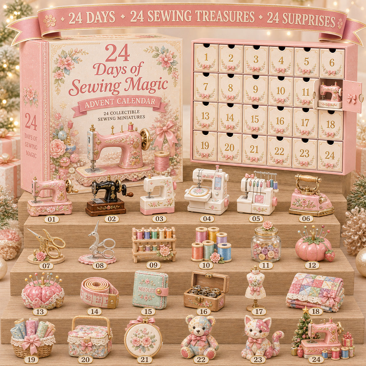 24 Days of Sewing Magic Advent Calendar – 24 Collectible Sewing Miniatures for Crafters, Quilters & Sewing Lovers
