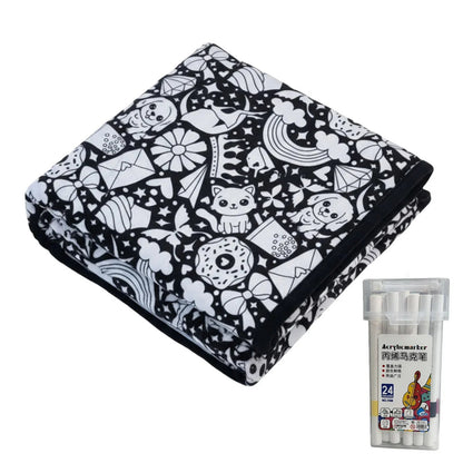 🎨 Fuzzy Velvet Coloring Blanket with 24 Markers | 8 Designs