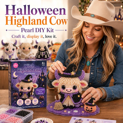 ⏳ Last Day 49% OFF – 🎃 Beginner-Friendly Halloween Highland Cow 3D Pearl Bead DIY Kit | Complete Kit with All Tools & Step-by-Step Guide Included 💕