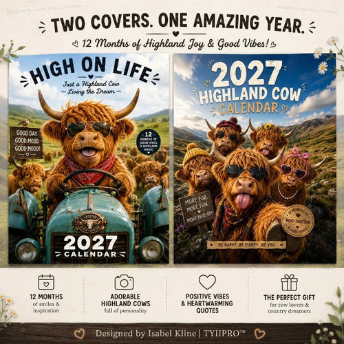 🐮 2027 Funny Highland Cow Wall Calendar | 12 Seasonal Cow Adventures with A4 Monthly Planning Pages for Home, Office & Gifts 📅✨