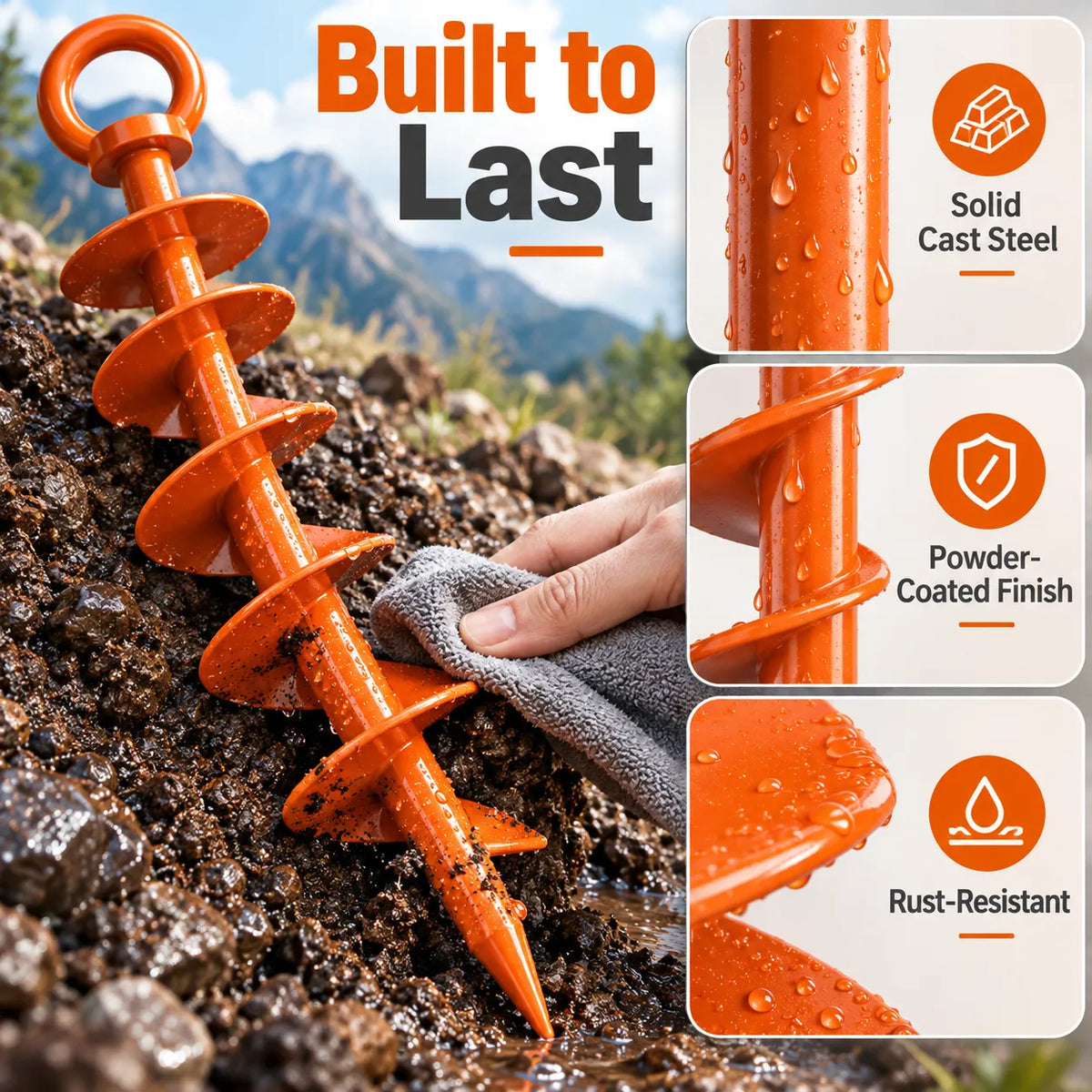 Heavy-Duty Spiral Ground Anchors Cast Steel Screw-In Ground Stakes for Securing Trampolines, Tents & Canopies Against Strong Winds, Outdoor Camping & Backyard Use