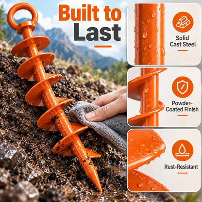 Heavy-Duty Spiral Ground Anchors Cast Steel Screw-In Ground Stakes for Securing Trampolines, Tents & Canopies Against Strong Winds, Outdoor Camping & Backyard Use
