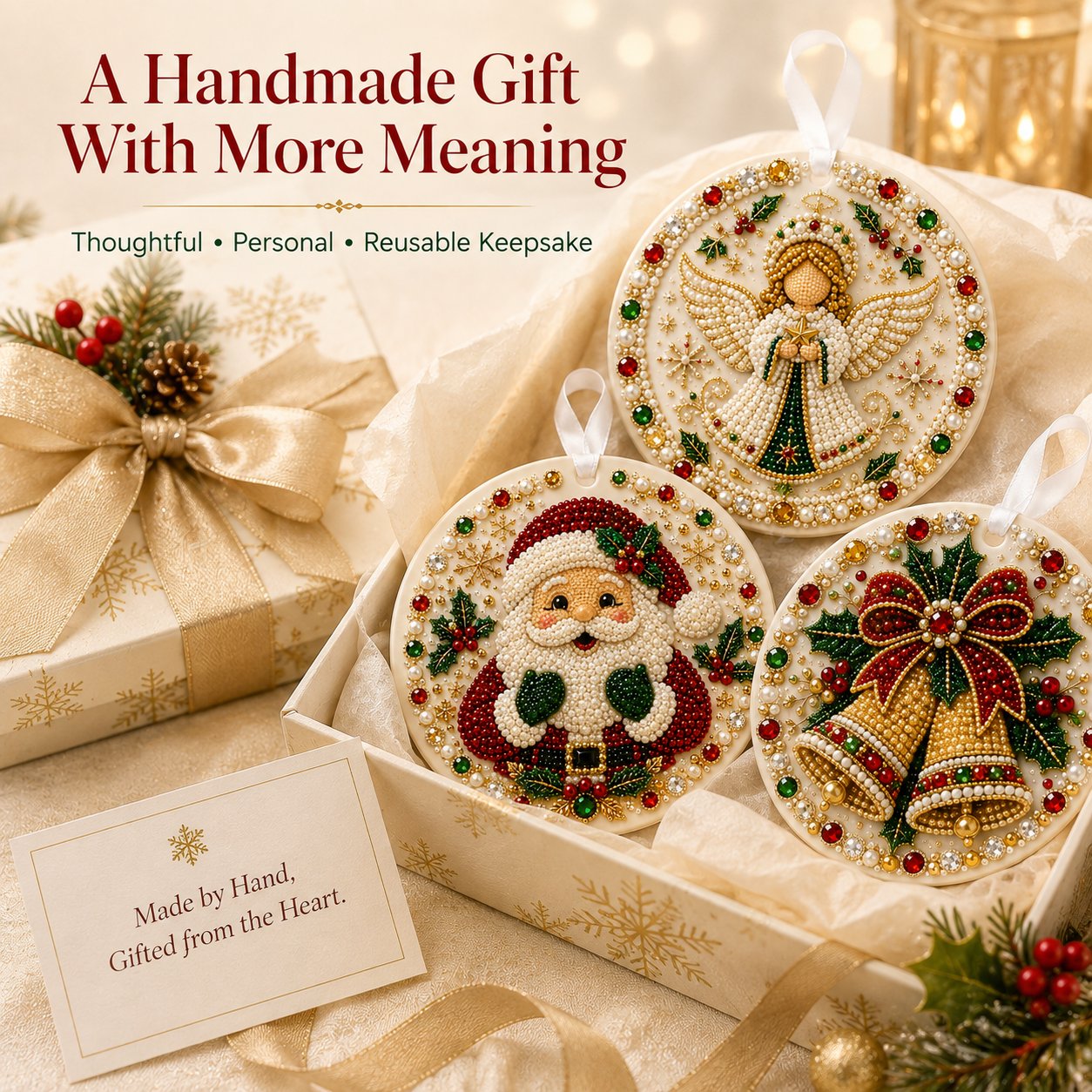 ✨ DIY Pearl & Gem Christmas Ornament Collection