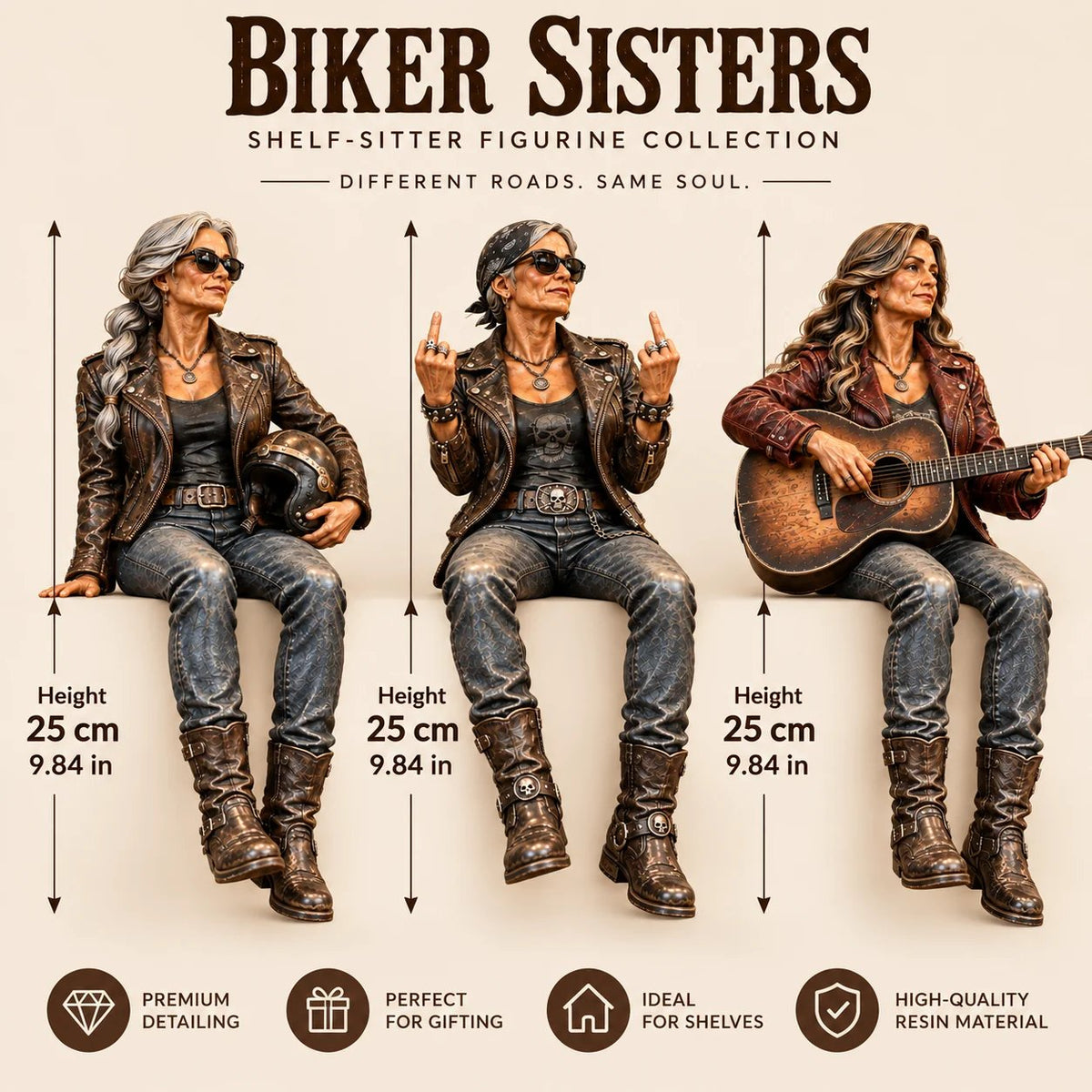 🏍️ Old Biker Soul | Women Ride Too Shelf-Sitter Figurine Collection