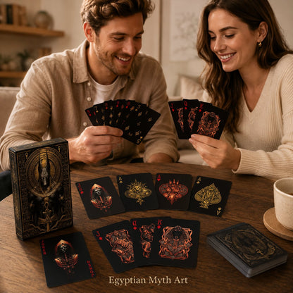 Black‑Gold Egyptian Themed Playing Cards – 300g Blue-Core Deck