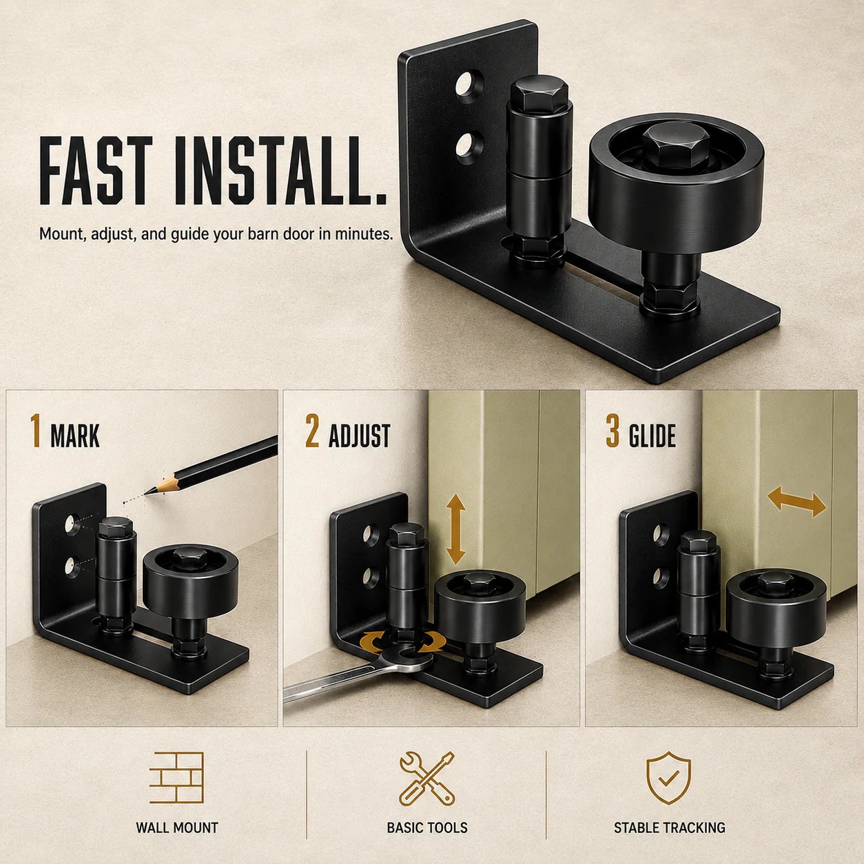 🚪8-in-1 Adjustable Barn Door Floor Guide – Wall-Mount Stay Roller for Smooth, Stable Sliding