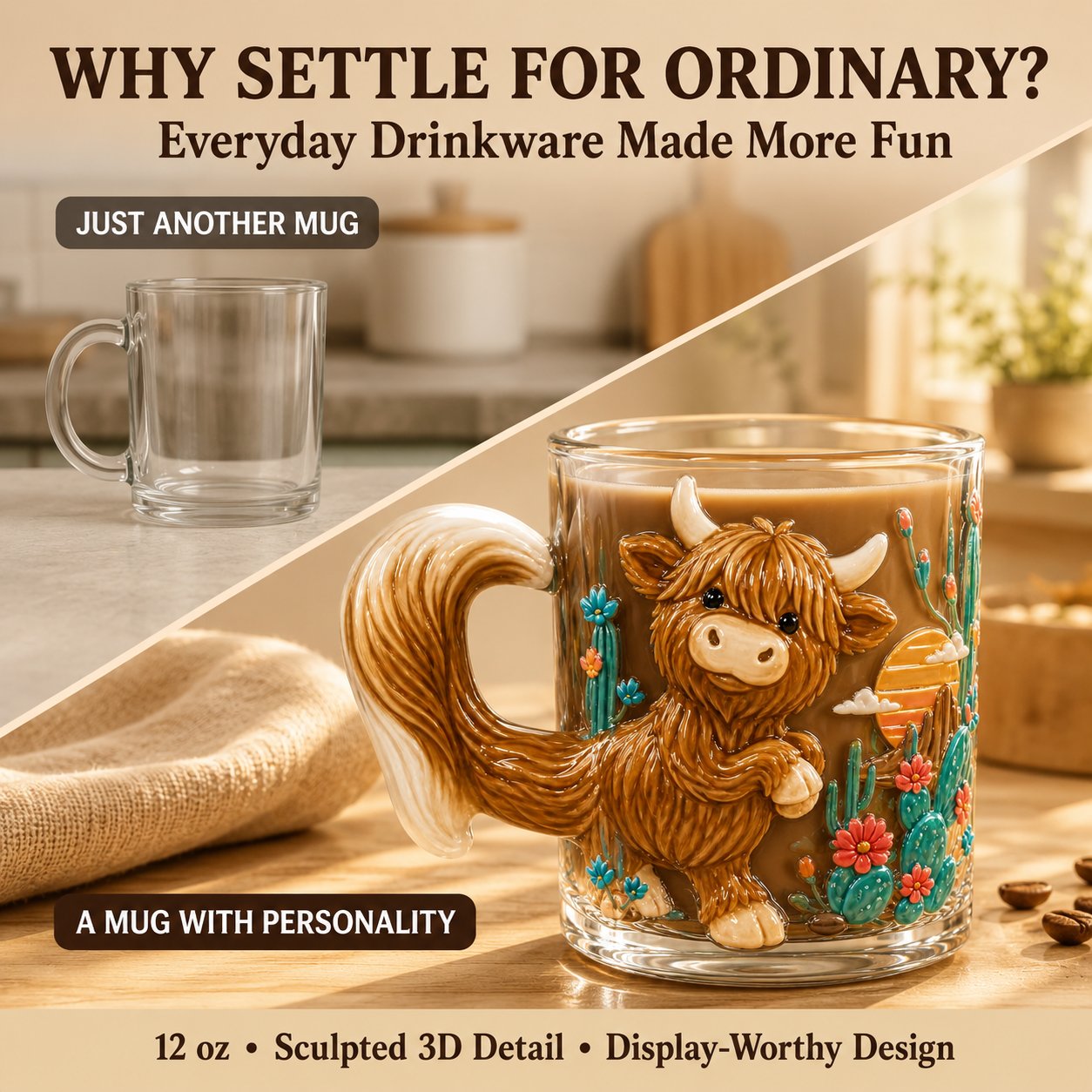 ⏳ Last Day 49% OFF – 🐾 Whimsical 3D Animal Sculpted Glass Mug Collection | 12oz Premium Clear Glass with Raised Animal Figures, Character-Specific Details & Playful Sculptural Accents ✨