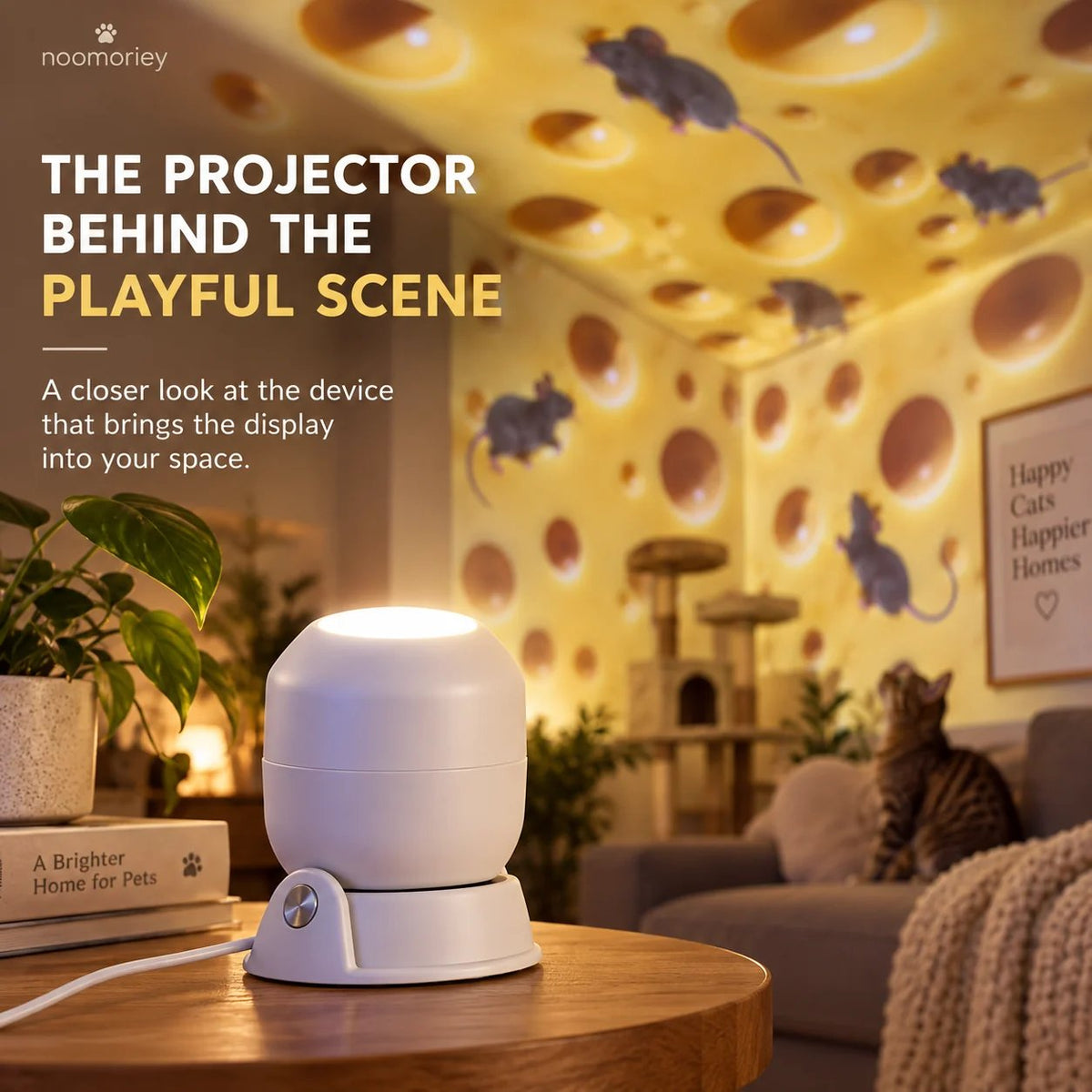 🧀🐈 Cheese & Mouse Cat Projector – Indoor Curiosity Scene