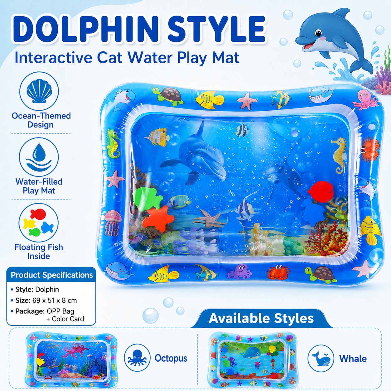Buy 2 Free Shipping-Interactive Cat Water Play Mat with Floating Fish