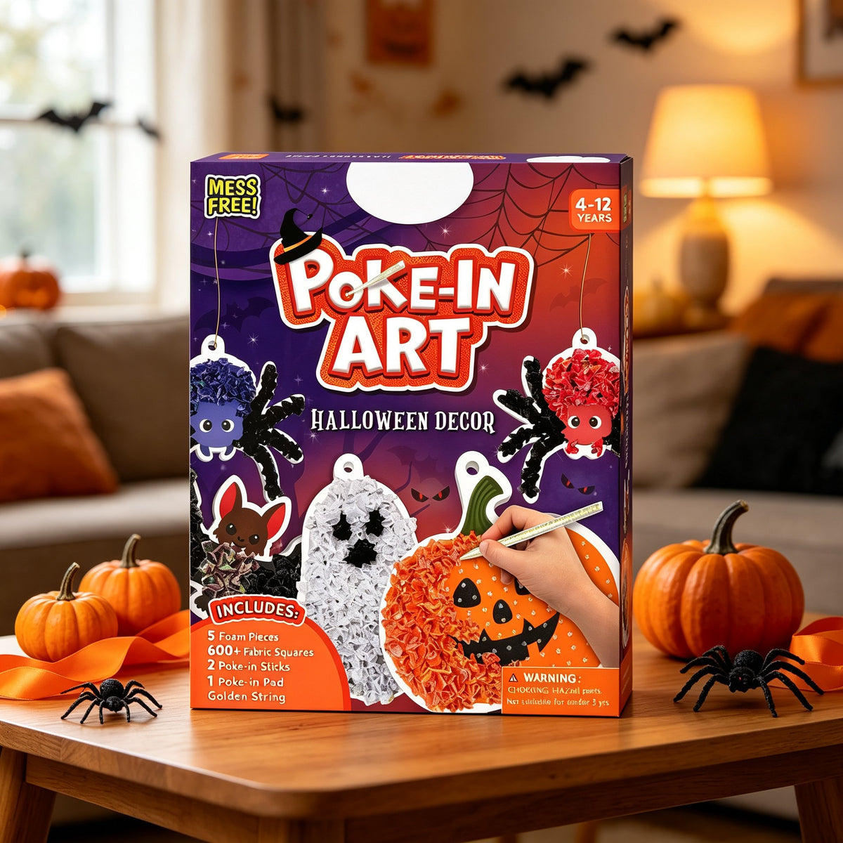 👻Halloween Poke In Art Kit, Kids Handmade Hanging Decor Craft Set with Pumpkin Ghost Bat Spider