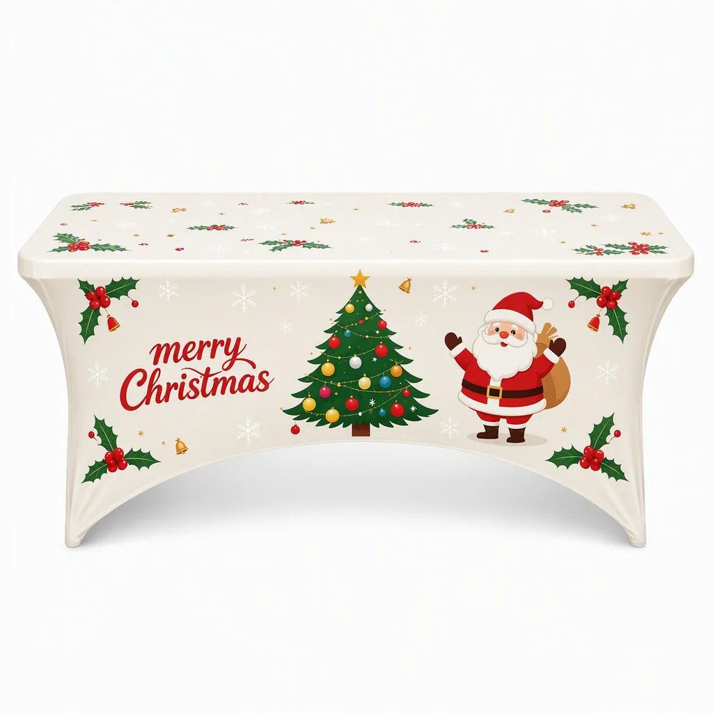 Christmas Stretch Fitted Table Cover for Rectangular Tables