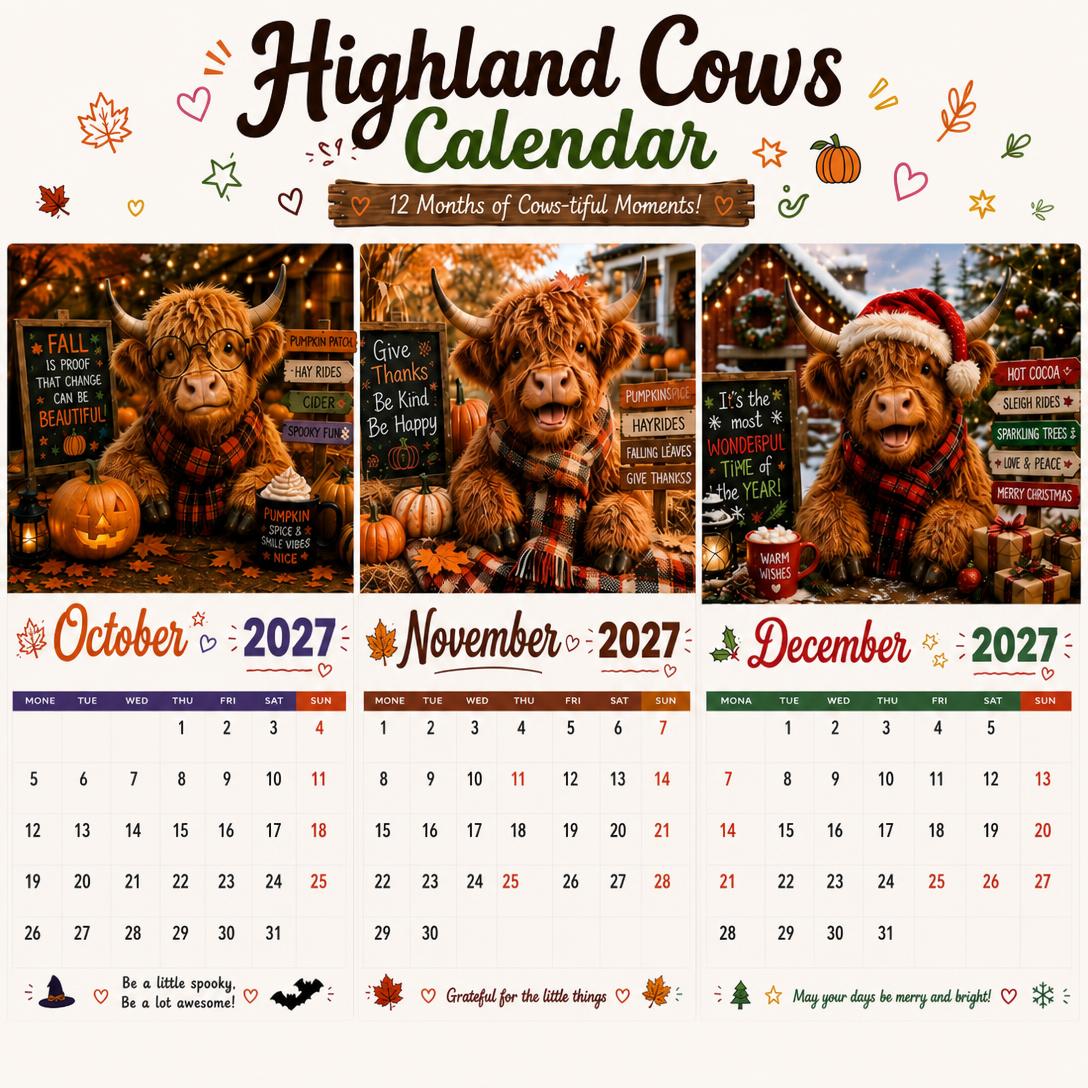 🔥 Hot Calendar Deal—🎁 2027 Funny Highland Cow Wall Calendar 🐮 | Gift for Cow Lovers