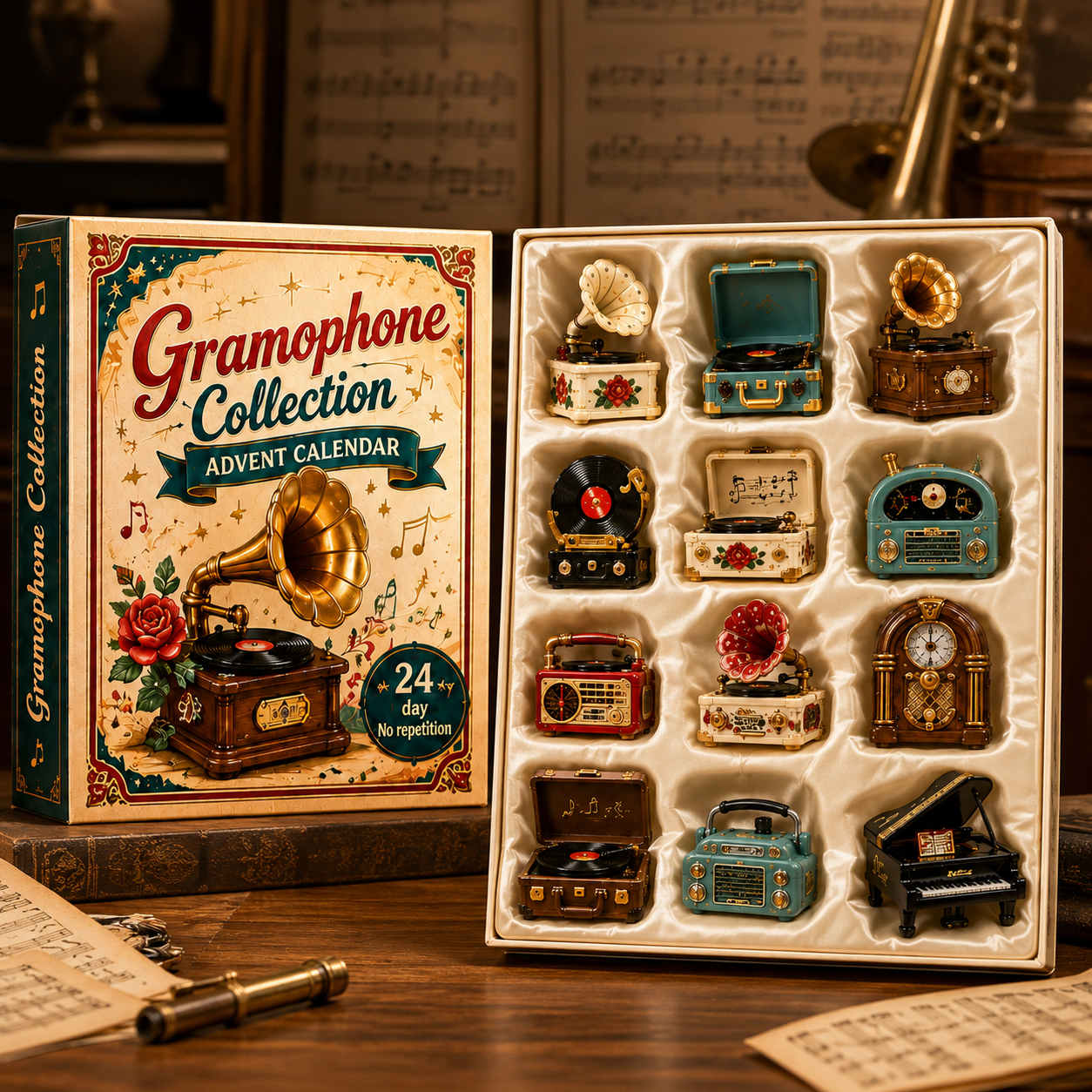 Gramophone Collection Advent Calendar 2027 – 24 Vintage Record Player & Music Miniatures, Retro Collectible Gift for Music Lovers