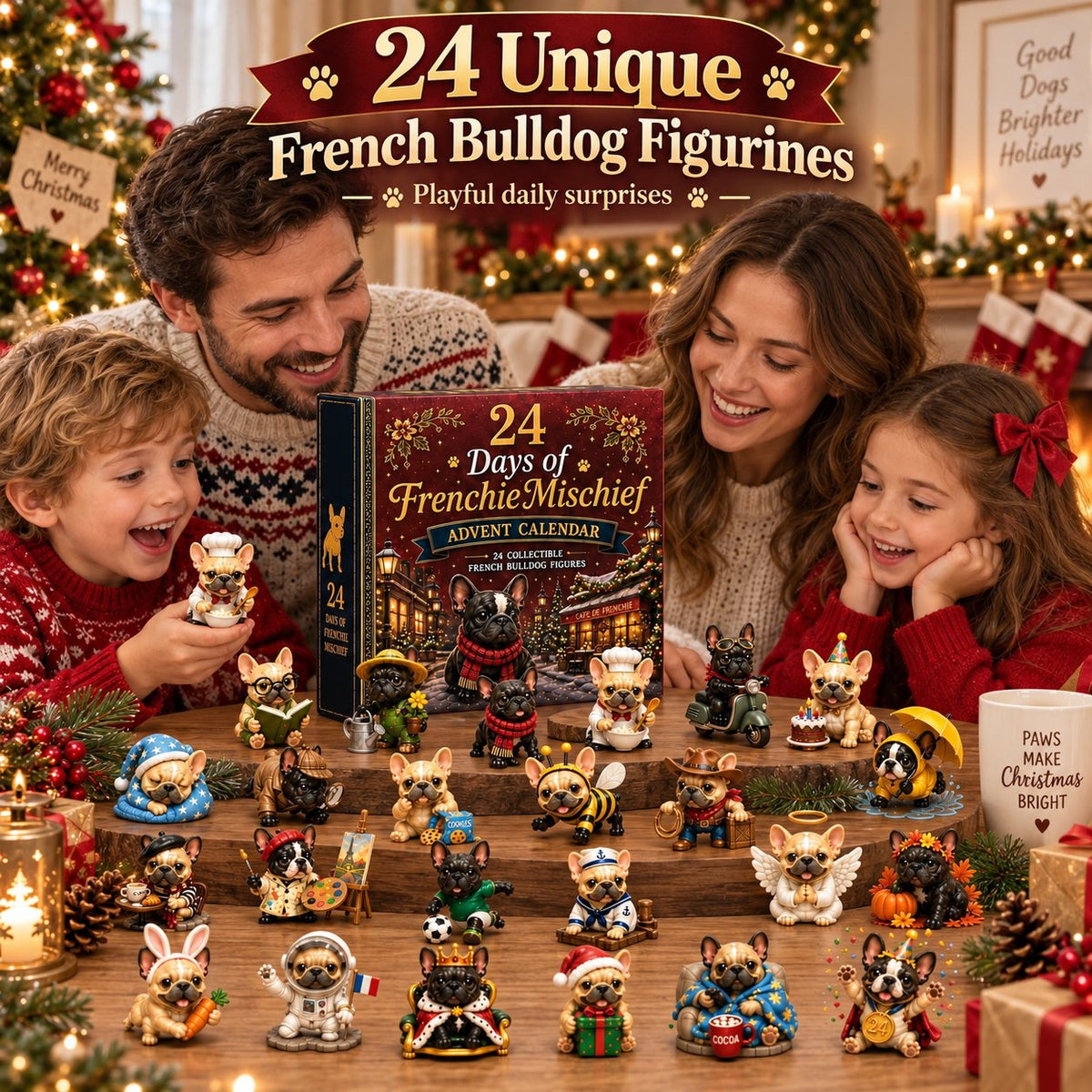 24 Days of Frenchie Mischief Advent Calendar 2026 – 24 Unique French Bulldog Collectible Figurines, Christmas Countdown Gift for Frenchie Lovers