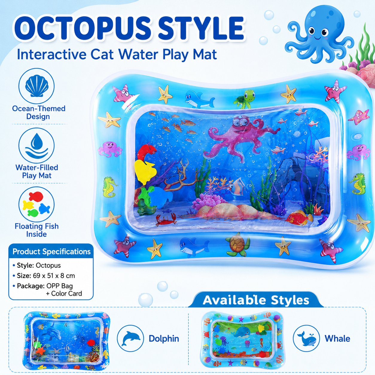 Buy 2 Free Shipping-Interactive Cat Water Play Mat with Floating Fish
