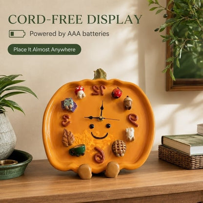 🎃 Cozy Harvest Pumpkin Clock | Semi-Handcrafted 3D Autumn Details, Rearrangeable Charms & Cord-Free Tabletop Display 🍂✨