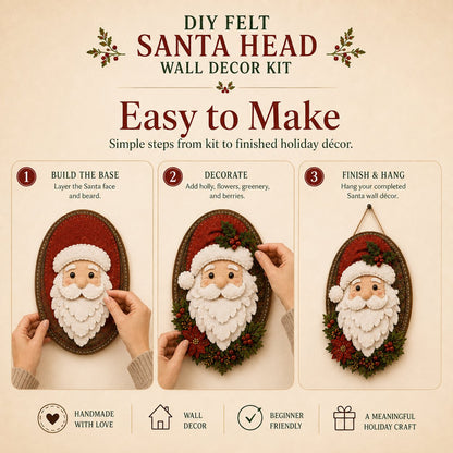⏳ Last Day 49% OFF – 🎅 Beginner-Friendly 52-Piece DIY Layered Felt Santa Wall Decor Kit | Complete Kit with All Tools & Step-by-Step Guide Included 💕