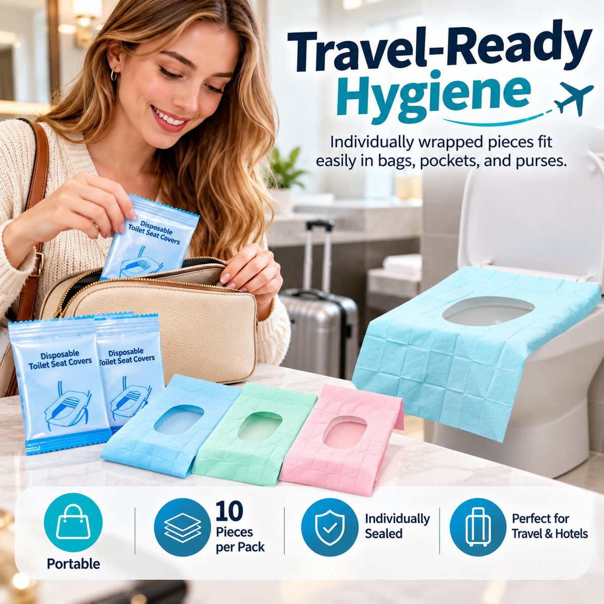 Disposable Waterproof Toilet Seat Covers | Individually Wrapped Travel Hygiene Liners
