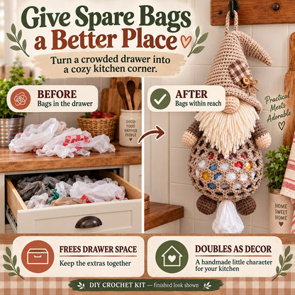 ⏳ Last Day 49% OFF – 🧶 Beginner-Friendly Gnome Crochet Bag Holder DIY Kit | 6 Charming Designs with Yarn, Tools & Guide Included 🍄