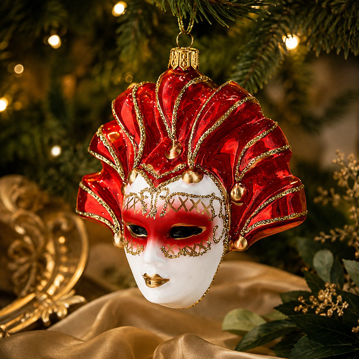 Vintage Venetian Mask Tree Pendant 🎄 | Unique Hand-Painted Holiday Keepsake