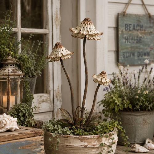 Vintage Distressed Metal Flower Garden Stake
