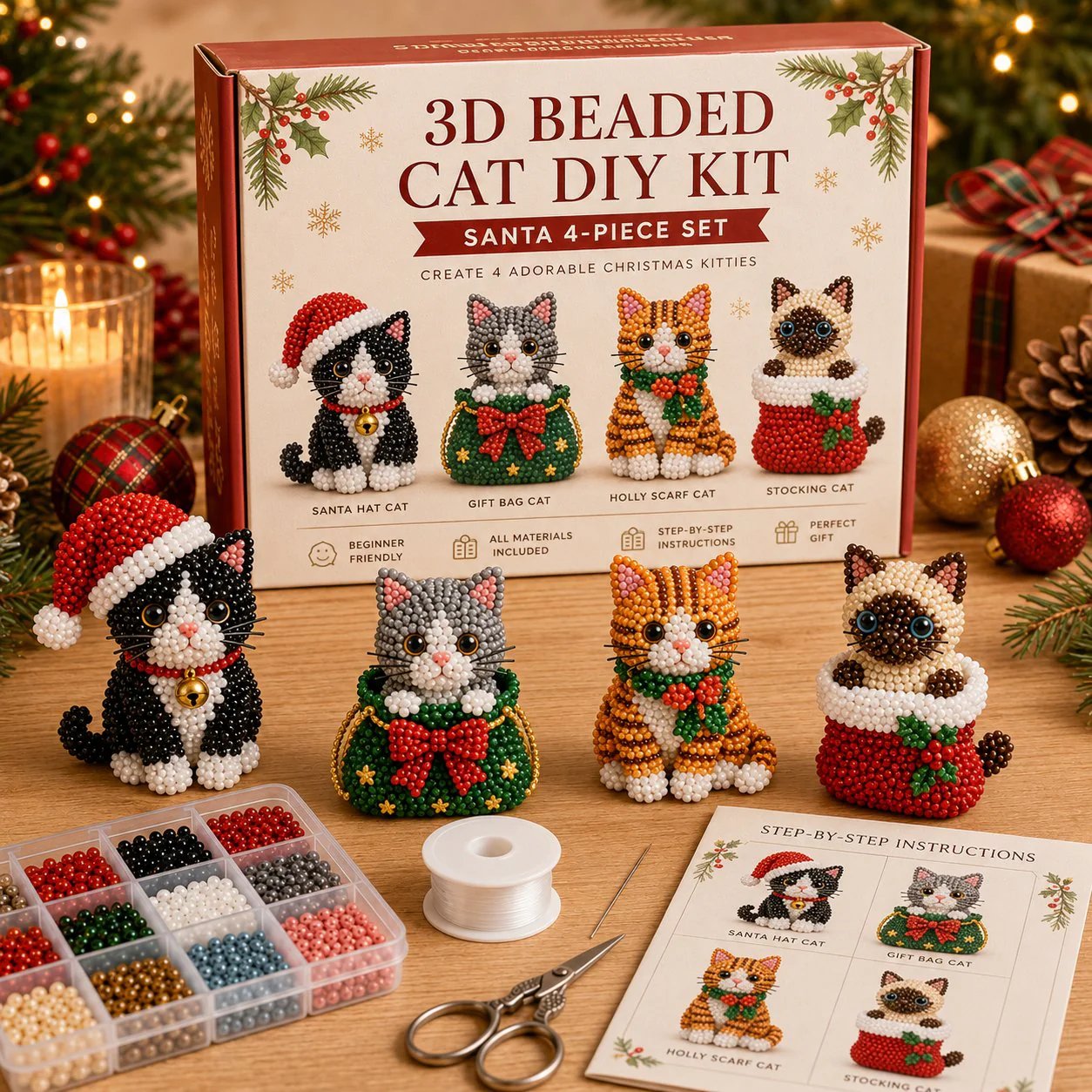 💥🏆Create Your Own 3D Beaded Christmas Cats | Beginner-Friendly DIY Kit🎁