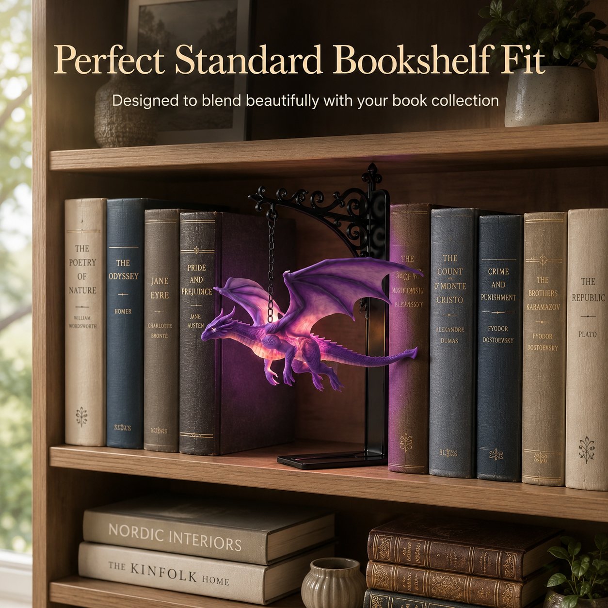 🐉 DragonGlow Hanging Purple Dragon Bookend Light – Let a Glowing Dragon Guard Your Favorite Stories 📚🌠
