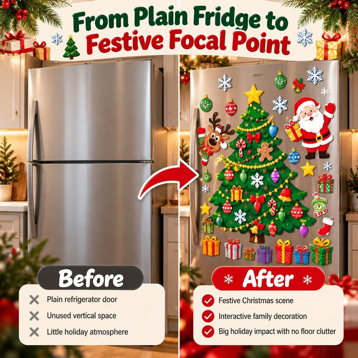 🔥HOT SALE🔥 49% OFF – 🎄DIY Magnetic Christmas Fridge Decor | Reusable Tree & Holiday Magnets for Family Fun 🧲