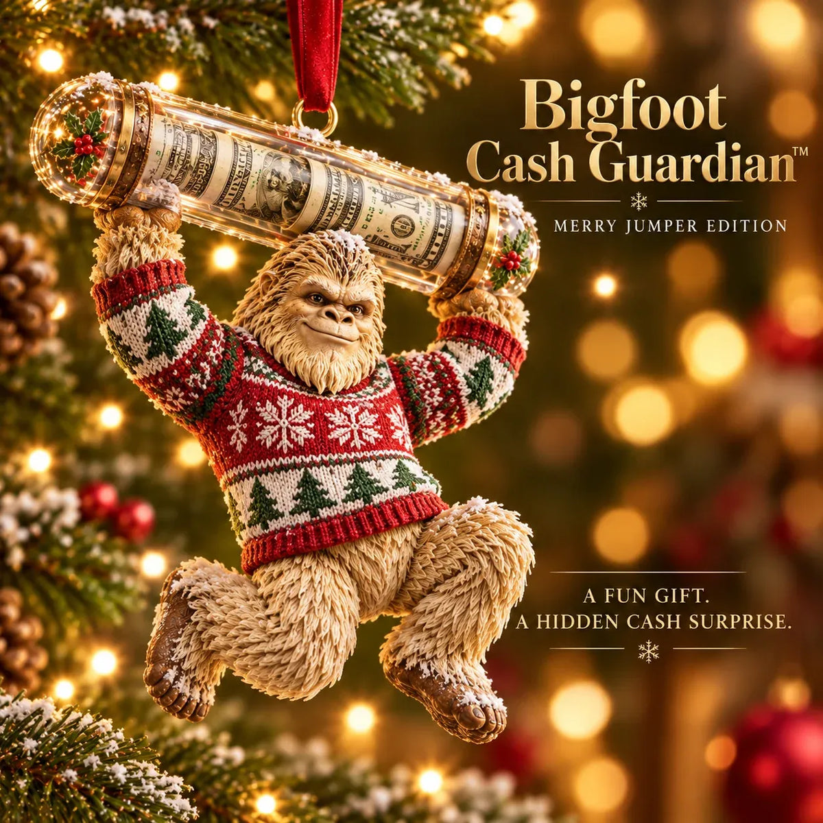 🎄👣 3D Bigfoot Christmas Cash Gift Ornament – Holiday Money Holder Keepsake ✨