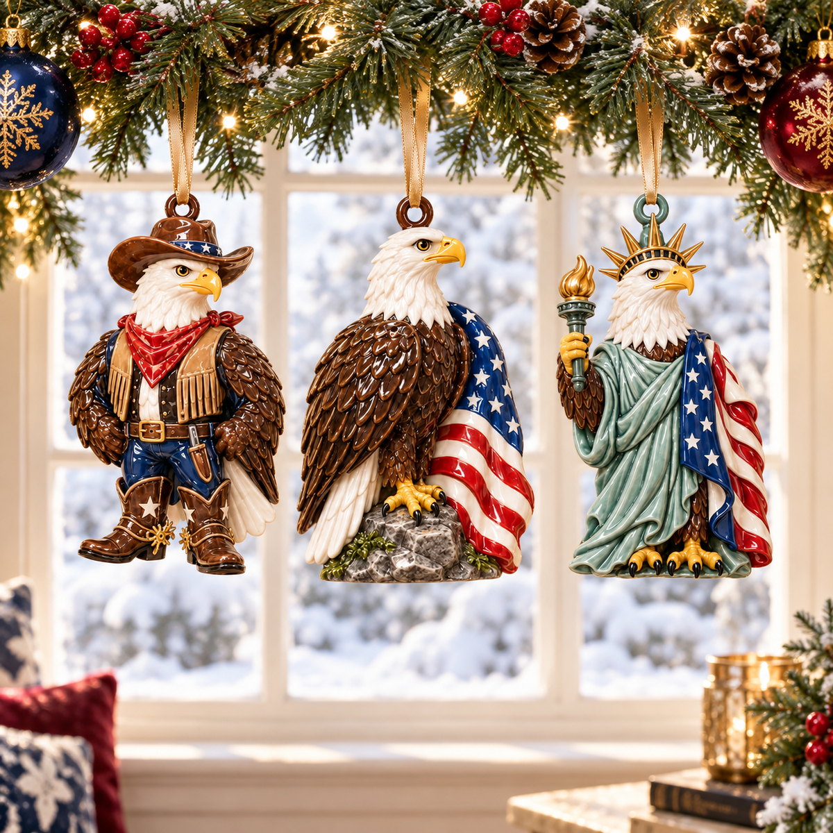 2026 Patriotic Bald Eagle Christmas Ornaments