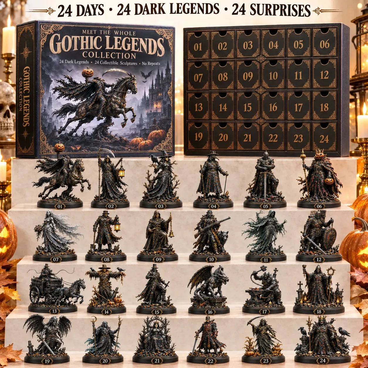 🔥🎁🖤 Gothic Legends Advent Calendar 2026 — 24 Days, 24 Dark Legends, 24 Unique Collectible Sculptures
