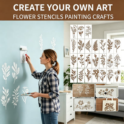 🔥24 PCS - Flower Stencils Painting Crafts Templates